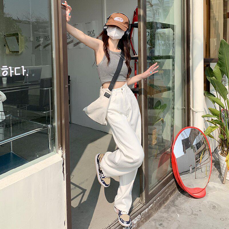 2023 Summer Women's High-Waist Wide-Leg Jeans - Slim, Straight, Loose Fit, Trendy Mopping Style