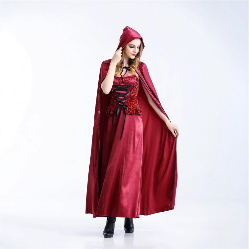 Kostium do zabawy baśniowej na Halloween Kostium Czerwonego Kapturka czerwona sukienka z peleryną królowa zamku