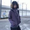 Japanese Y2k Purple Striped Cardigan 2000s Style Turtleneck Knitted Jacket Vintage Harajuku Zipper Knitwear Korean 90s