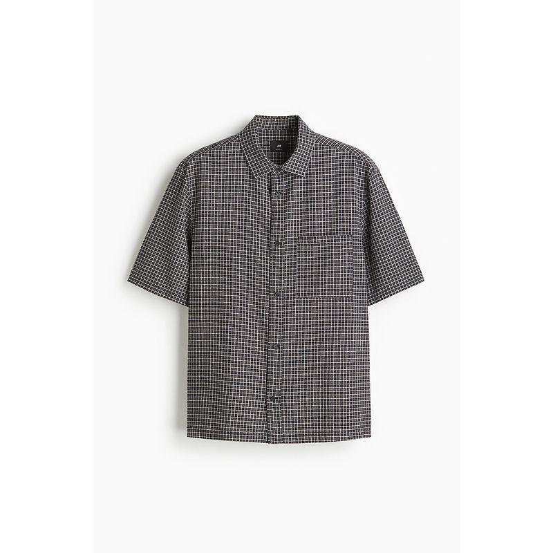 

Hm2025 Лето Новые Мужские Рубашки с Коротким Рукавом из Льняной Смеси Большого Профиля 1282252 Black/Plaid 175/100