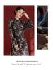 100% Mulberry Silk Long Sleeve Pleated Midi Dress for Women - Printed Slimming Style