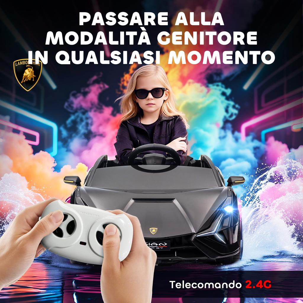 Auto Elettrica Giocattolo per Bambini 3-5 Anni Lamborghini 12V con Telecomando e Velocità 3-5km/h, Nera