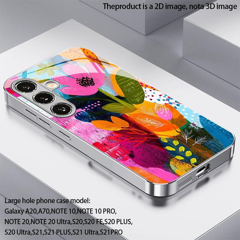 Floral Patchwork Pattern 2D Phone Case for Samsung S26 S25 S24 S23 S22 S21 S20 A56 A36 A16 Electroplated Glass Protective Cover