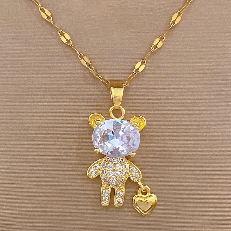 Guochao Micro-Inlaid Love Bear Accessories Live Broadcast Court Style Full Of Diamonds Inlaid Luxury Necklaces