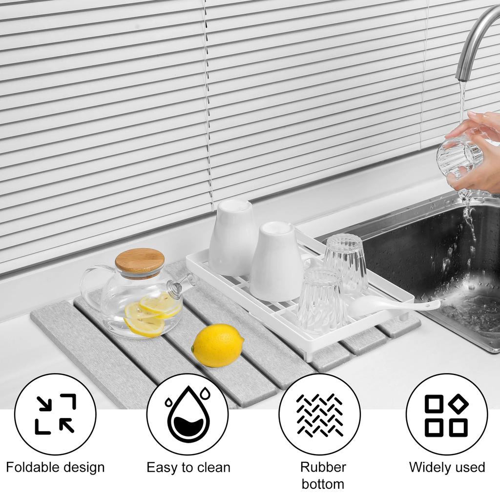Stone Drying Mat Foldable Stone Dish Drying Mat Nonslip Stone Drying Pad Reusable Dish Drainer Mat Stone Kitchen Drying Mat