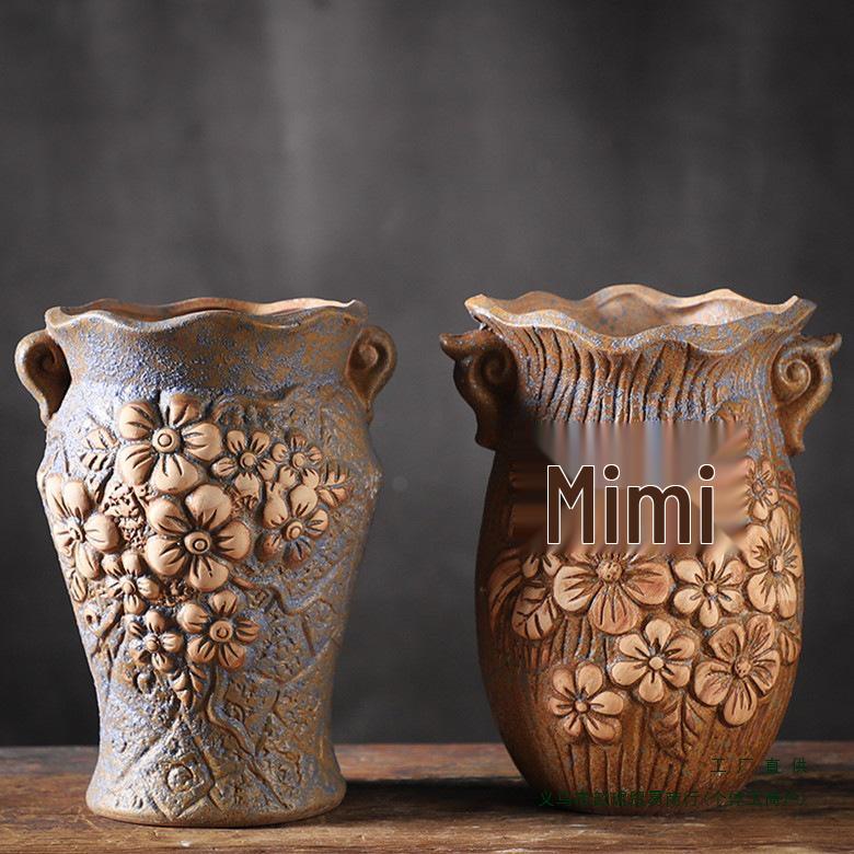 Large Creative Ceramic Terracotta Pot for Succulents - Breathable, Coarse Pottery, Album Style, Suitable for Silk Flowers.