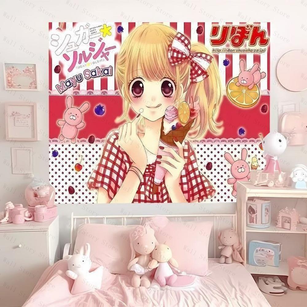 Manga girls heart style cute Aesthetic tapestry atmosphere decoration of bedroom Tapestry Bedside Tapestry Bathroom Tapestry