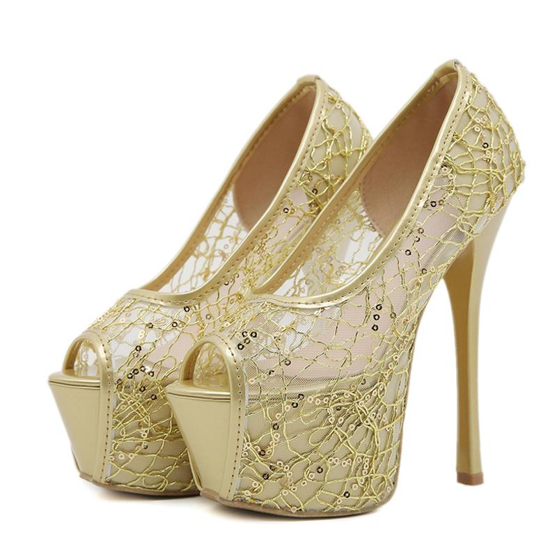 

Liyke Элегантные женские туфли для свадебного банкета, выпускного вечера, летние туфли на платформе с сеткой, сексуальные туфли с открытым носком, золотистые туфли на высоком каблуке, шпильки, женские туфли 40