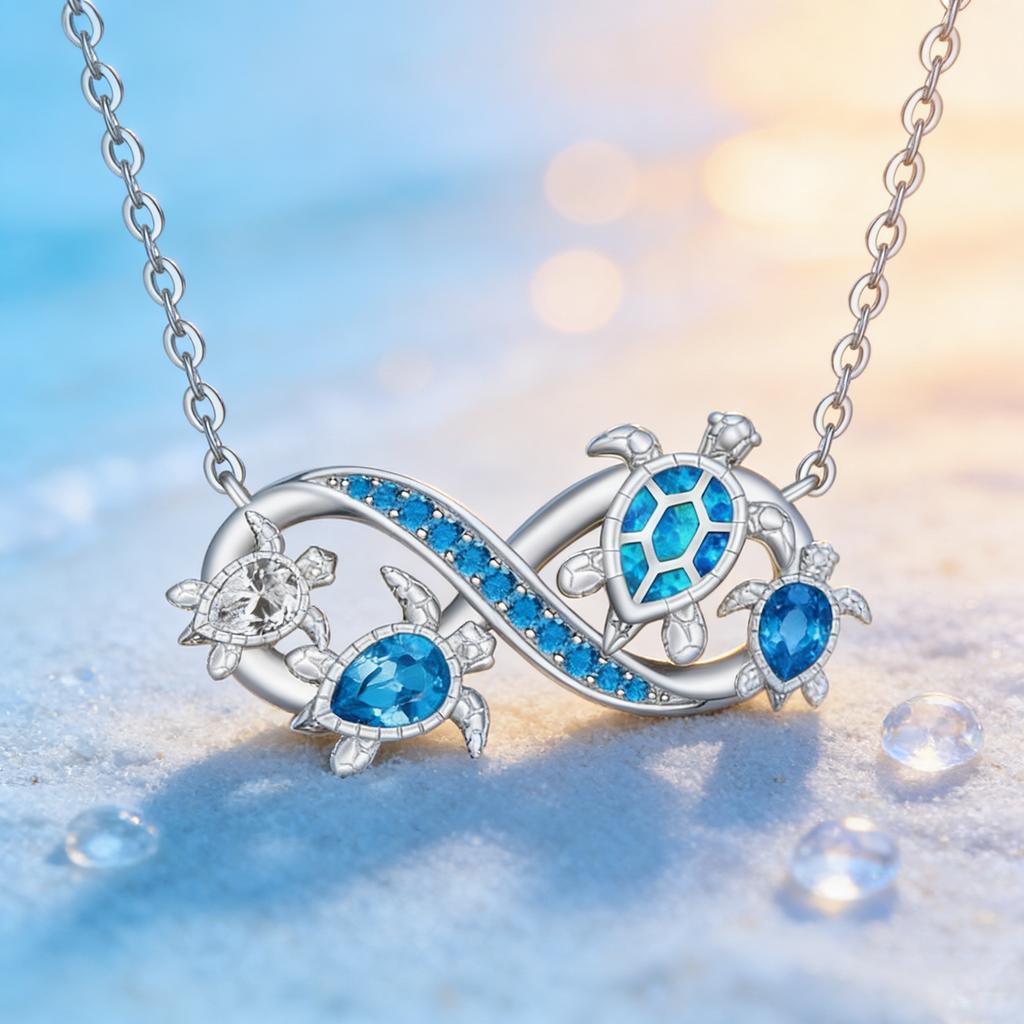 Turtle Necklace for Women Mom Copper Color Infinity Sea Turtle Pendant Necklaces Opal Tortoise Ocean Wave Zircon Mothers Day