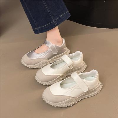 Scarpe Mary Jane con plateau interno rialzo 2025 nuove argento velcro casual nicchia sportive balletto scarpe singole donna