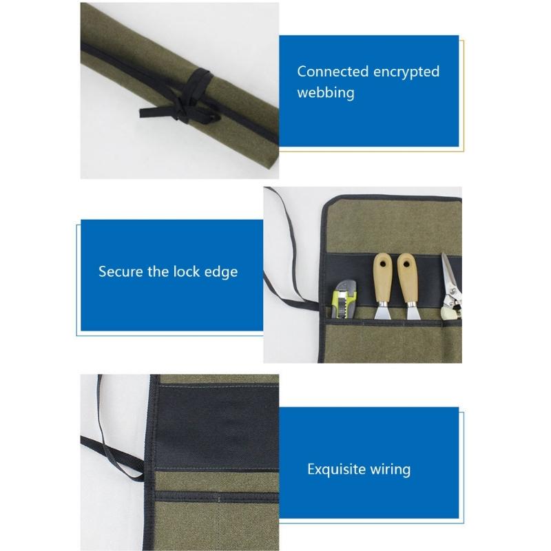 Tool Bag Roll Up,Canvas Tool Organizer for Men Women, Portable Tool Storage Box with 4 Pocket Small Carriers Bag
