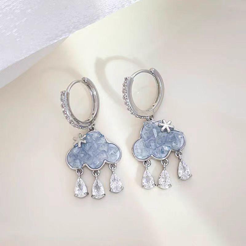 Elegant Blue Crystal Cloud Tassel Earrings for Women - Luxurious and Versatile Accessory