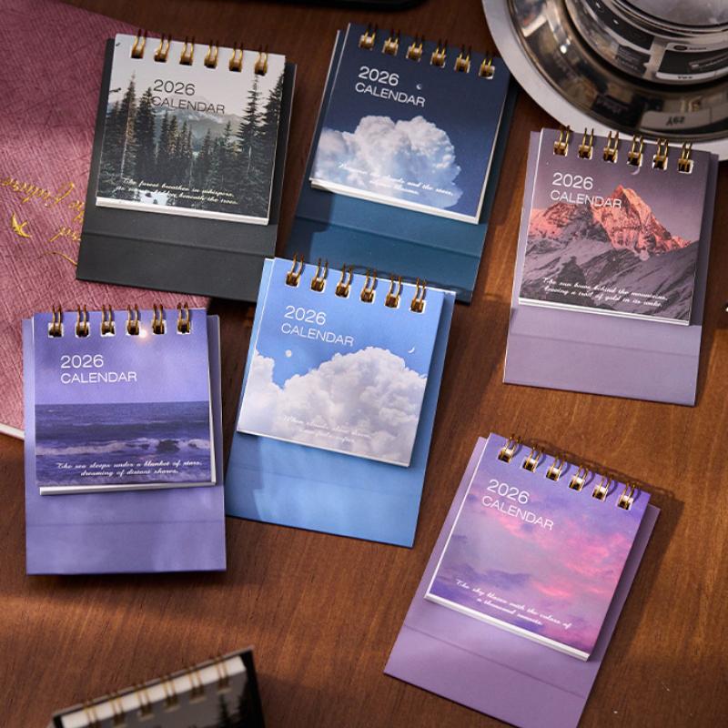 2026 Mini Calendar Office School Supplies Creative Retro Scenery Cover Calendar Planner Desk Accessories Decoration Gift