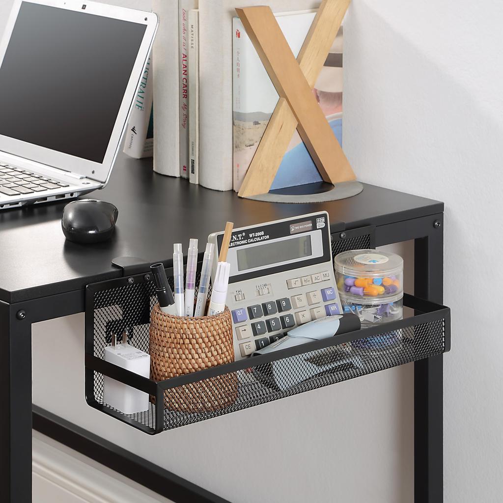 Sunny Point Under Desk Cable Management Tray 40cm Steel Wire Cord Organizer No Drilling Fits 1-5cm Table Power Strip Router Storage Black