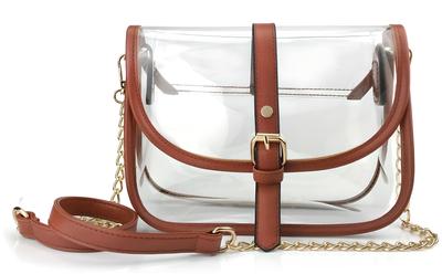 Duidelijke Zadel Crossbody Tas, Dames Ketting Schoudertas, Handtas, Portemonnee, Bruin, Maat M