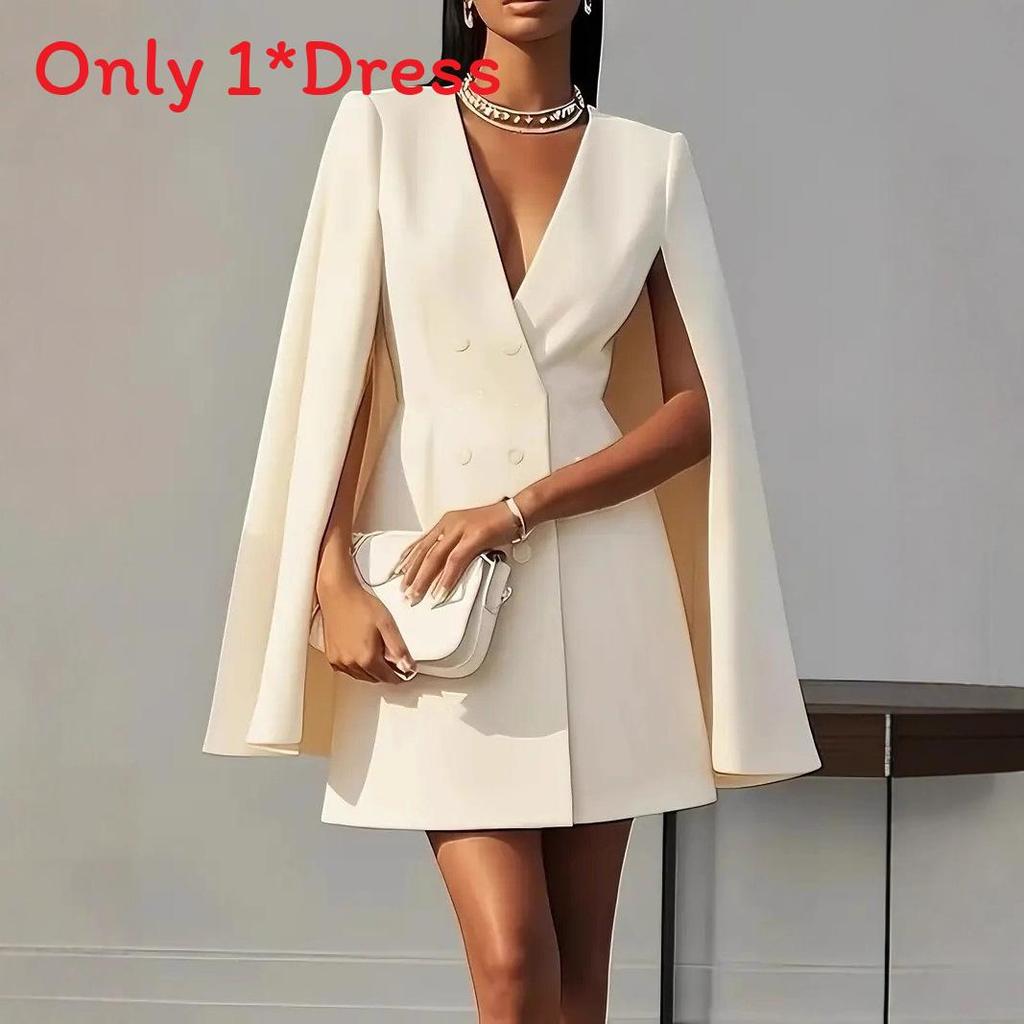 Elegant Polyester Spliced Short Dress With Vneck For Office Wear