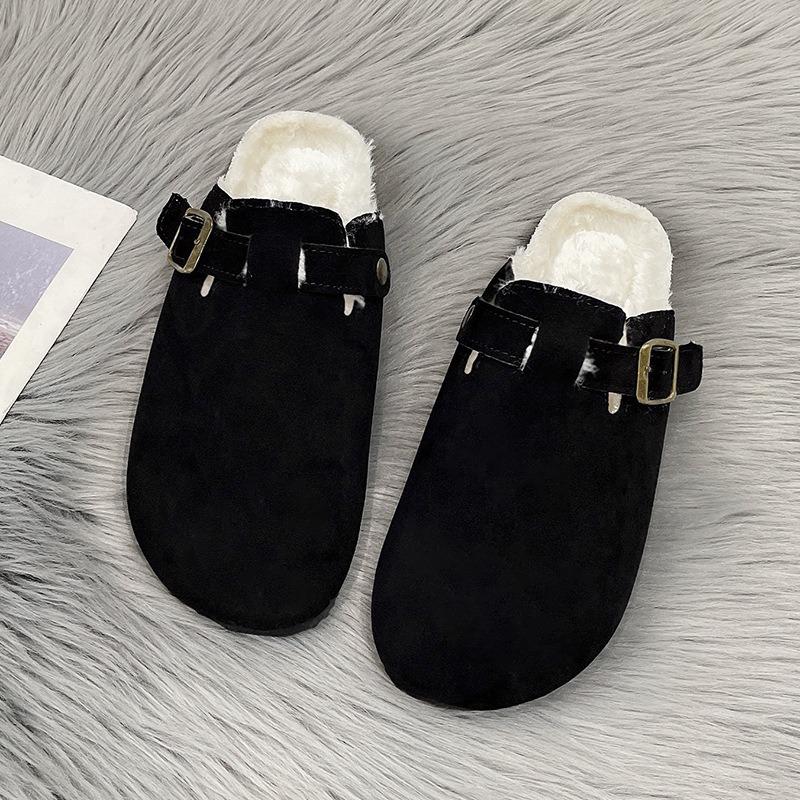 New Bag Head Velvet Platform Slippers Female Couple Cork Mop Large Size Half Mop Lazy Cotton Mop