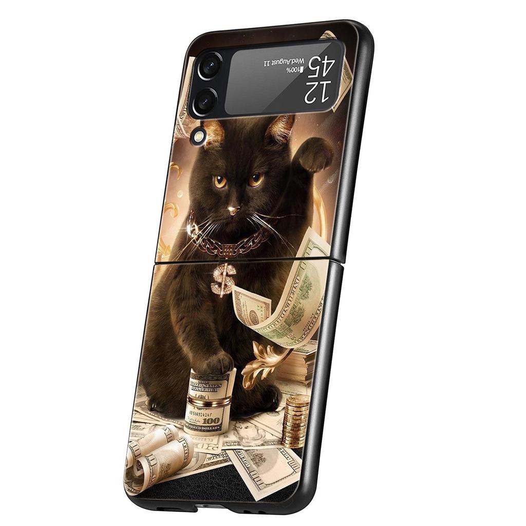 Hard PC Phone Case For Samsung Galaxy Z Flip 7 6 5 4 Black Cover For Galaxy Z Flip 3 Foldable Shockproof Money Cat Fundas Capas