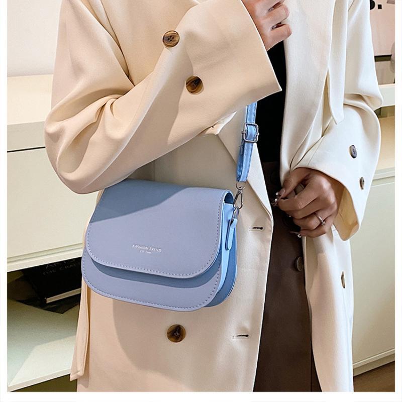 Shoulder Bag Waterproof PU Leather Simple Solid Color Flap Crossbody Messenger for Daily Commute Travel Shopping