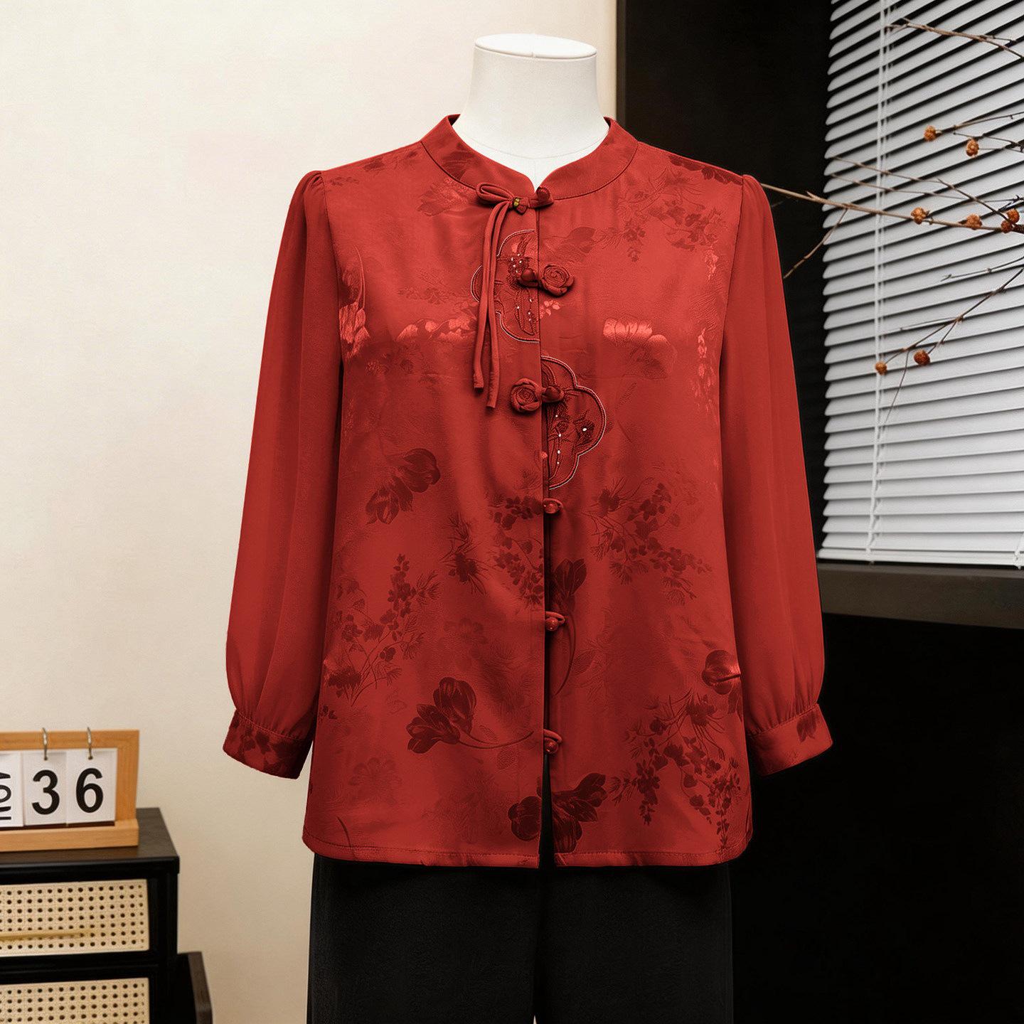 

Mom s Spring 2026 Elegant Chinese Style Blouse - Women s Casual Spring/Summer Fashion Top 4XL (145-160 jin) червоний
