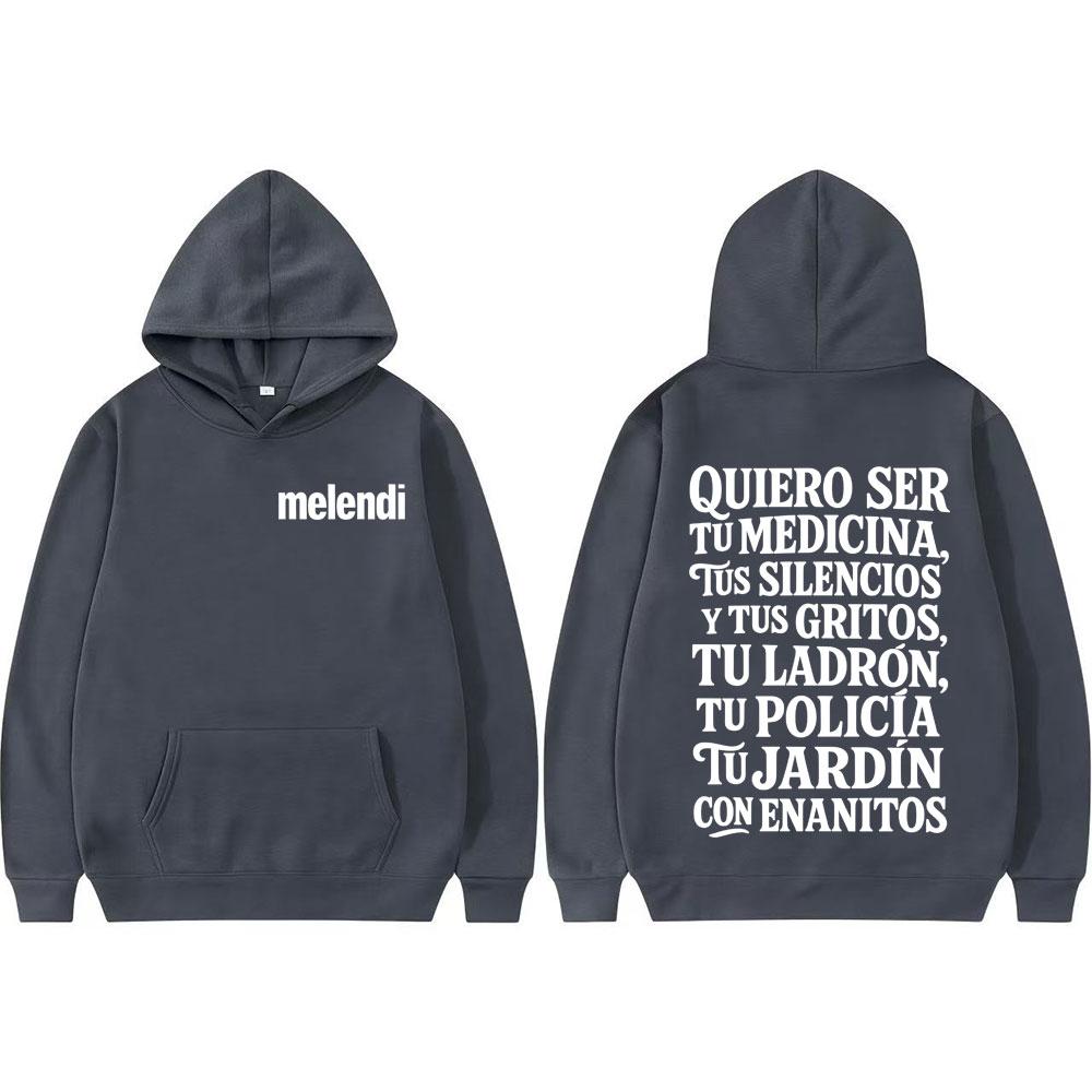 Rapper Melendi Jardín Con Enanitos Letters Print Sweatshirts Men Women Oversized Retro Hip Hop Hoodie Tops Long Sleeve Pullovers