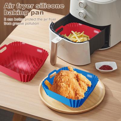 Silikon-Airfryer-Einlagen, wiederverwendbare quadratische Airfryer-Einlagen für 4–6 QT lebensmittelechte Backformen, Airfryer-Zubehör