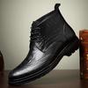 Martin Men's Cowhide Brogue Chelsea Boots - British Style High-Top Leather Shoes for Autumn/Winter