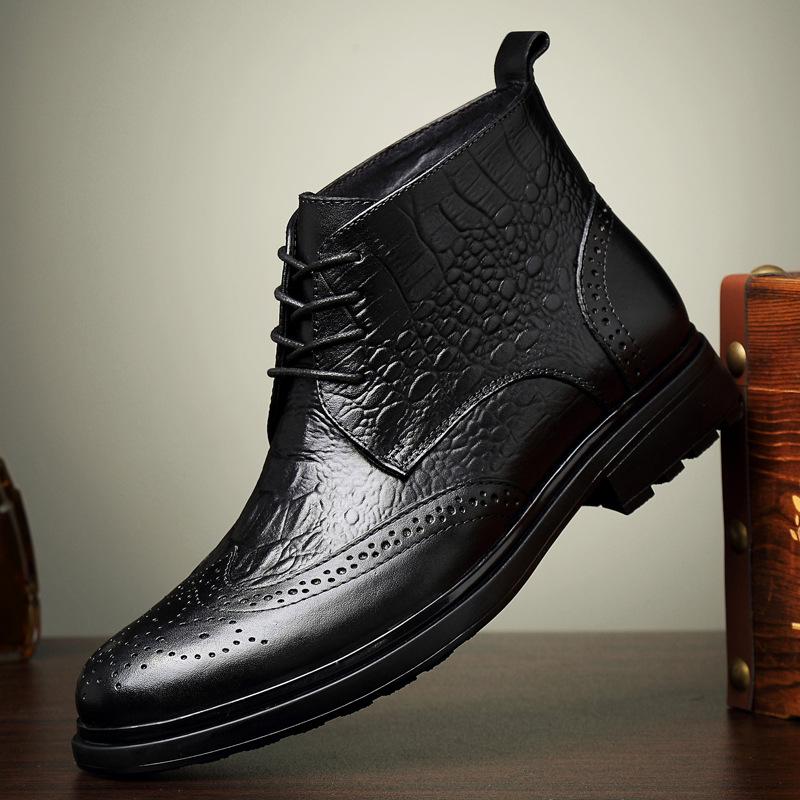 Martin Men's Cowhide Brogue Chelsea Boots - British Style High-Top Leather Shoes for Autumn/Winter