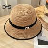 Summer Women Fisherman Hat Sun Protection Anti-UV Foldable Straw Hat Letter Decor Breathable Portable Camping Beach Travel Gardening Sun Cap