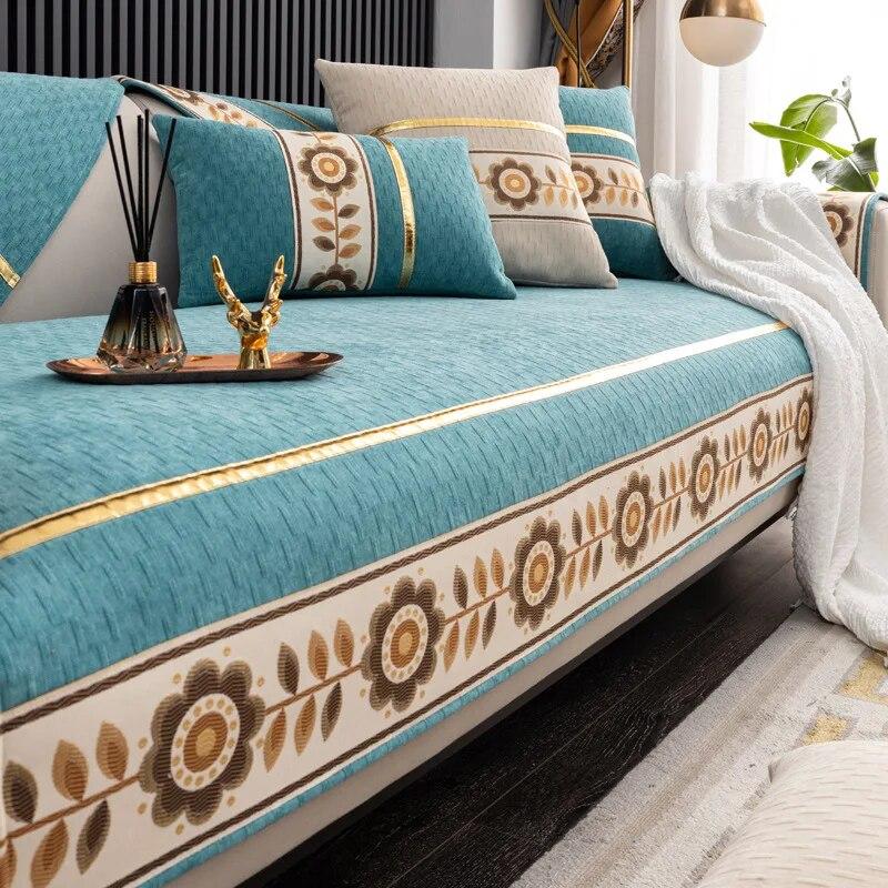 Sun Flower Gold Edge Sofa Cover for Living Room Non-slip Sofas Towel Couch Covers L Shaped Corner Sofa Mat Seat Pad Modern Home