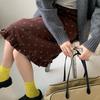 Women's Retro Brown Polka Dot Ruffled Hem Midi Skirt