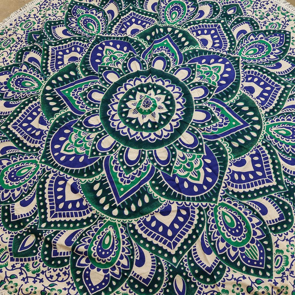 Small Mandala Roundie Cotton Art (130cm) – Teal & Blue