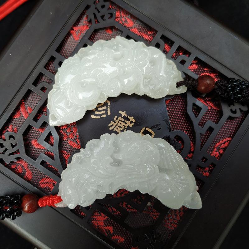 New Afghan White Jade Dragon and Phoenix Pendant Child Pair Wear Jade Pendant Brand Car Hanging Accessories Exhibition Gift