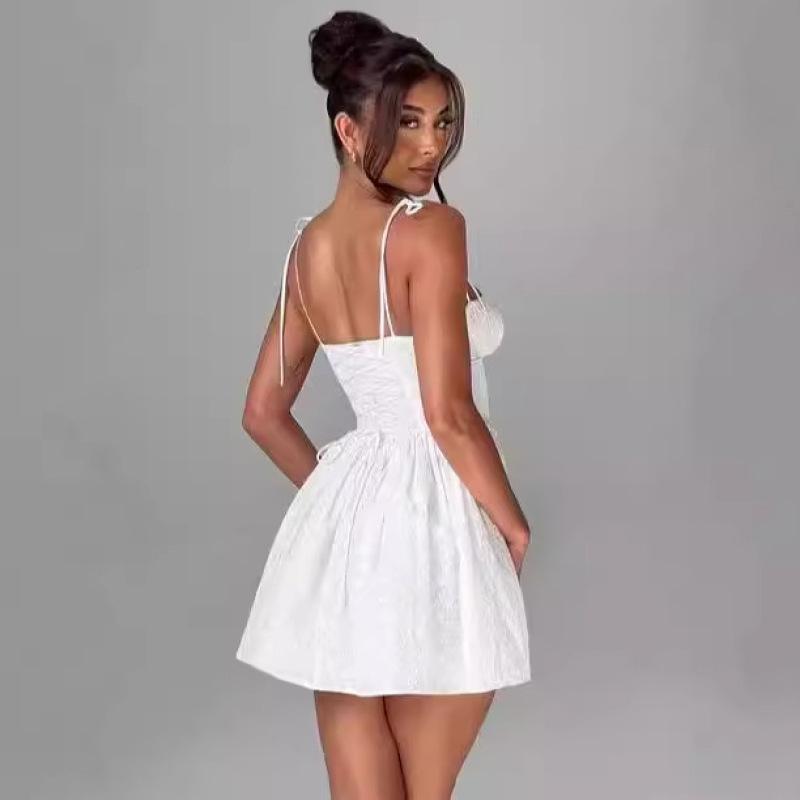 Damen Einfarbiges, gerüschtes Abschlussball-Minikleid, Spicy Girl Party, Hosenträger-Blasenkleid, Weiblich, Klassisch, Geburtstag, Cinderella-Taille, Kleid