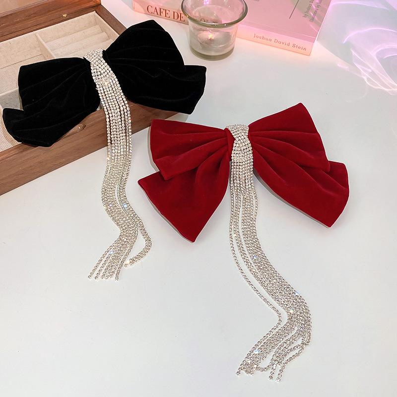 Korean Velvet Bow Hair Pins Fabric Rhinestone Pearl Hair Clips for Women Luxulry Jewelry Spring Clip Girls Hair Accessories