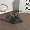 Polka Dot Stiletto Black High Heels Empty Sandals Lady Rhinestone  Bow Sexy European Style