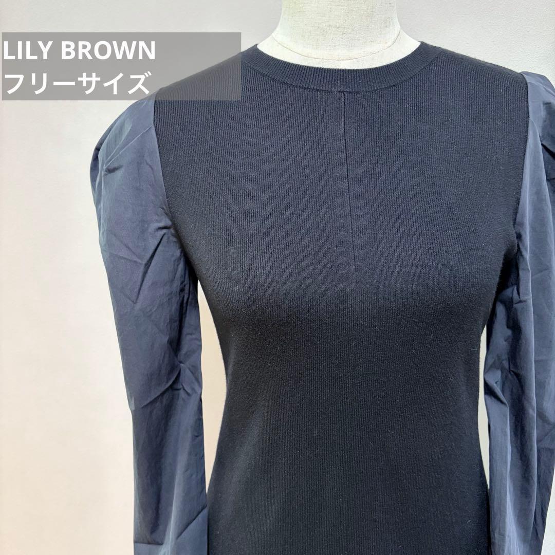 LILY BROWN Different Materials Docking Knit Dress Free Size Black