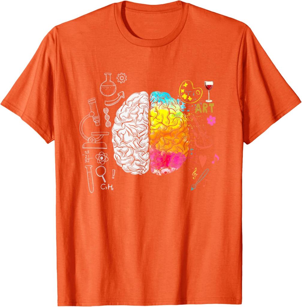 Art Versus Science Brain Split Colorful Graphic Tee Shirt Men Women Student Teacher Casual T-Shirt