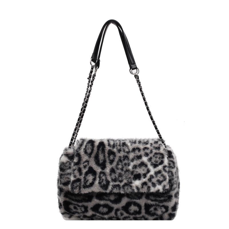 Urban Minimalist Leopard Print Pattern Plush Tote Square Bag For Daily Use