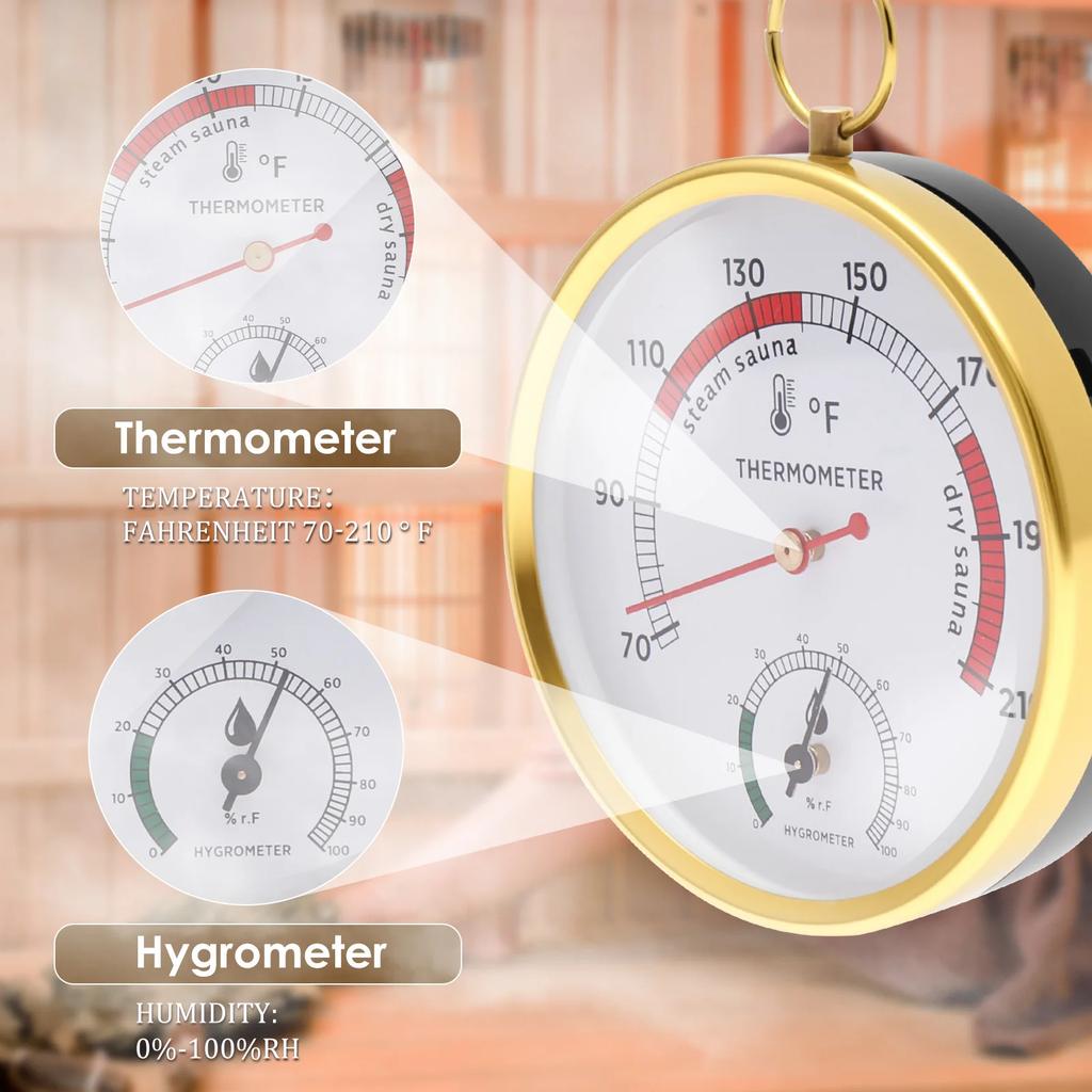 Sauna Thermometer Fahrenheit Stainless Steel 2 In 1 Hygrometer Thermometer Accurate Waterproof Round Steam Room Thermometer
