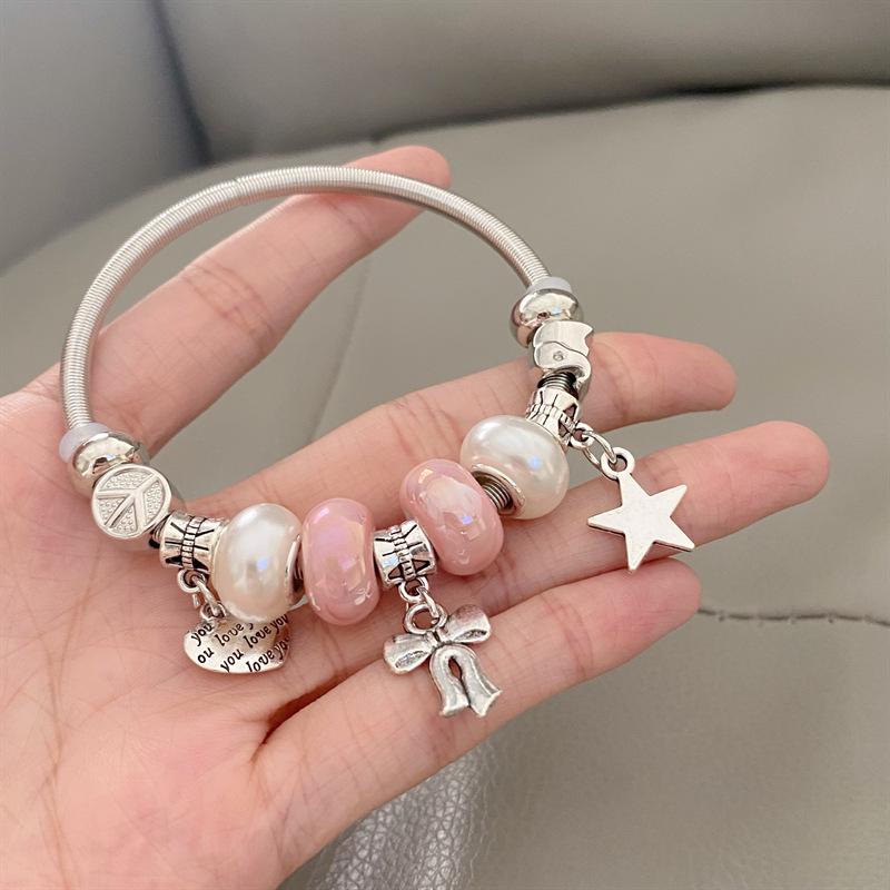 Y2K Millennium Beaded Bracelet: Sweet & Cool, Colorful Korean Style, Girlish Heart Design, Hot Girl Fashion.