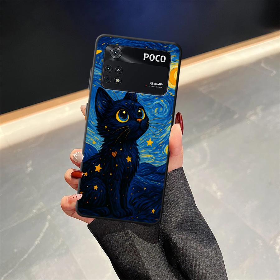 Drehende Sternenhimmel Katze Funda Handyhülle für Xiaomi Poco F8 C75 F1 C71 C50 M5 C61 X3 X4 X5 X7 Pro M3 M4 M7 F3