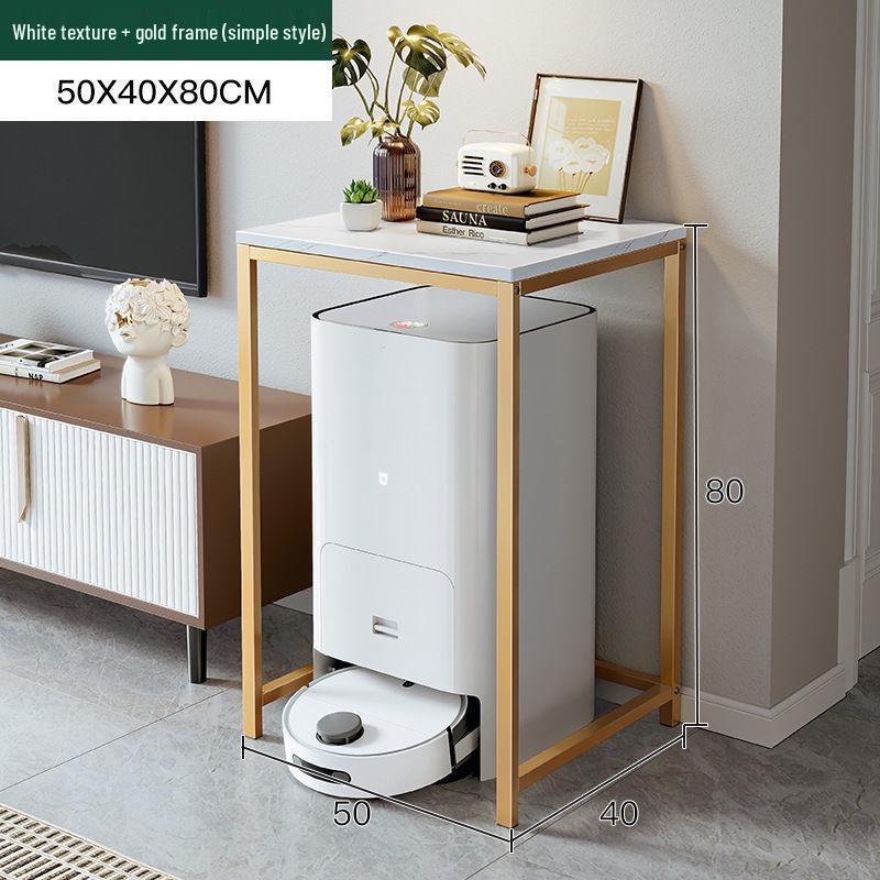 Multi-Layer Floor-Standing Adjustable Storage Rack with Trash Can Holder for Kitchen Use