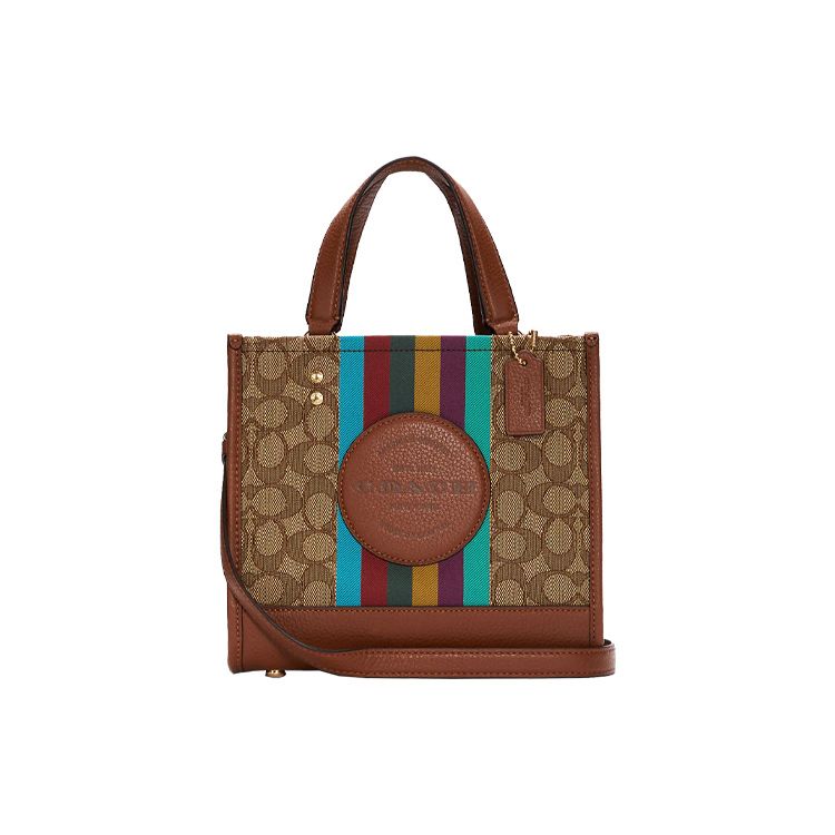 

Coach Dempsey 22 Classic Monogram Stripe Small Round Logo Fabric And Leather Tote Bag Women tote Brown C5637-IMT1O Basic Set (Bag+Dust Bag)