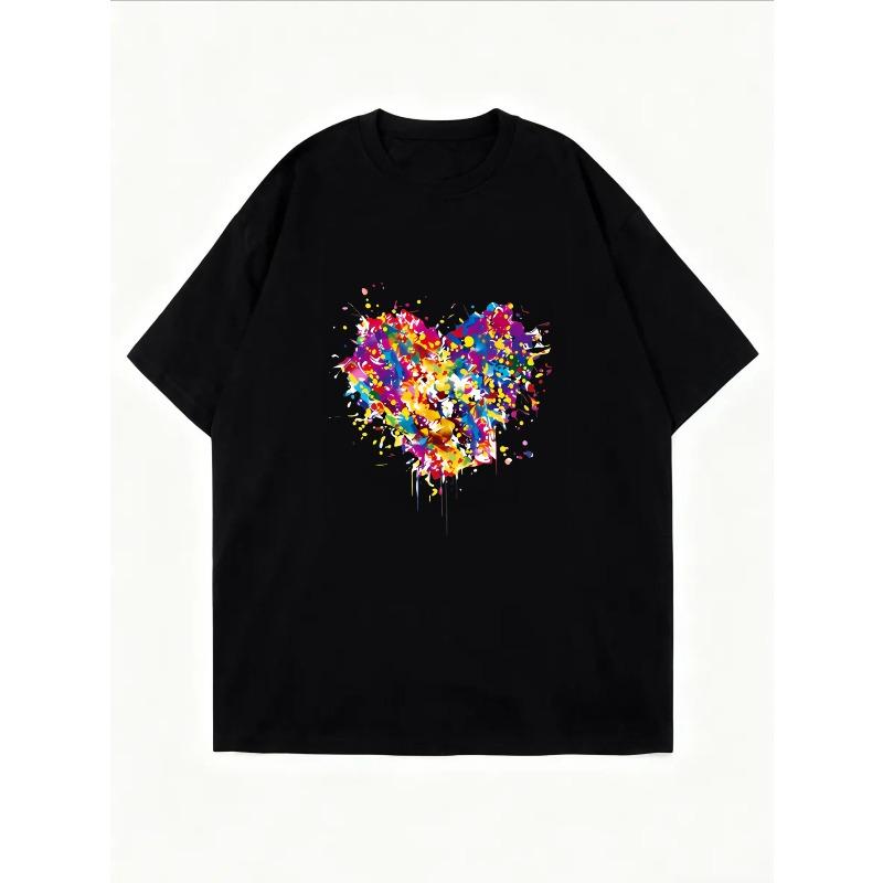 Wit T-shirt Met Kleurrijke Hart Spat Print Voor Casual Kleding