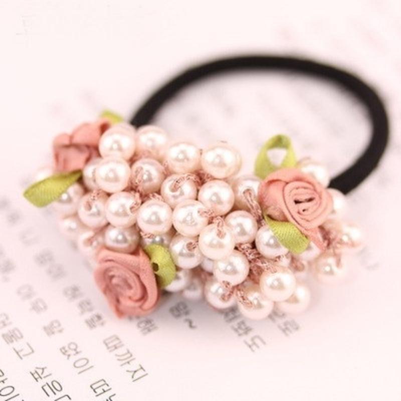 

Girls Hair Accessories Rustic Small Fresh Flower Beaded Pearl Headband Rubber Band Tousheng Elastic Hair Bands розовый