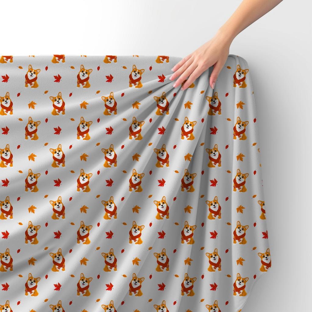 Royal Samt Stoff Polyester Zum Nähen - Motiv Corgi-Hund In Einem Schal