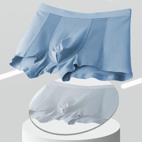 Men Boxer Underwear Mid-rise Tight Cut High Elasticity Shorts Briefs Solid Color Breathable Holes Design U-Convex Panties