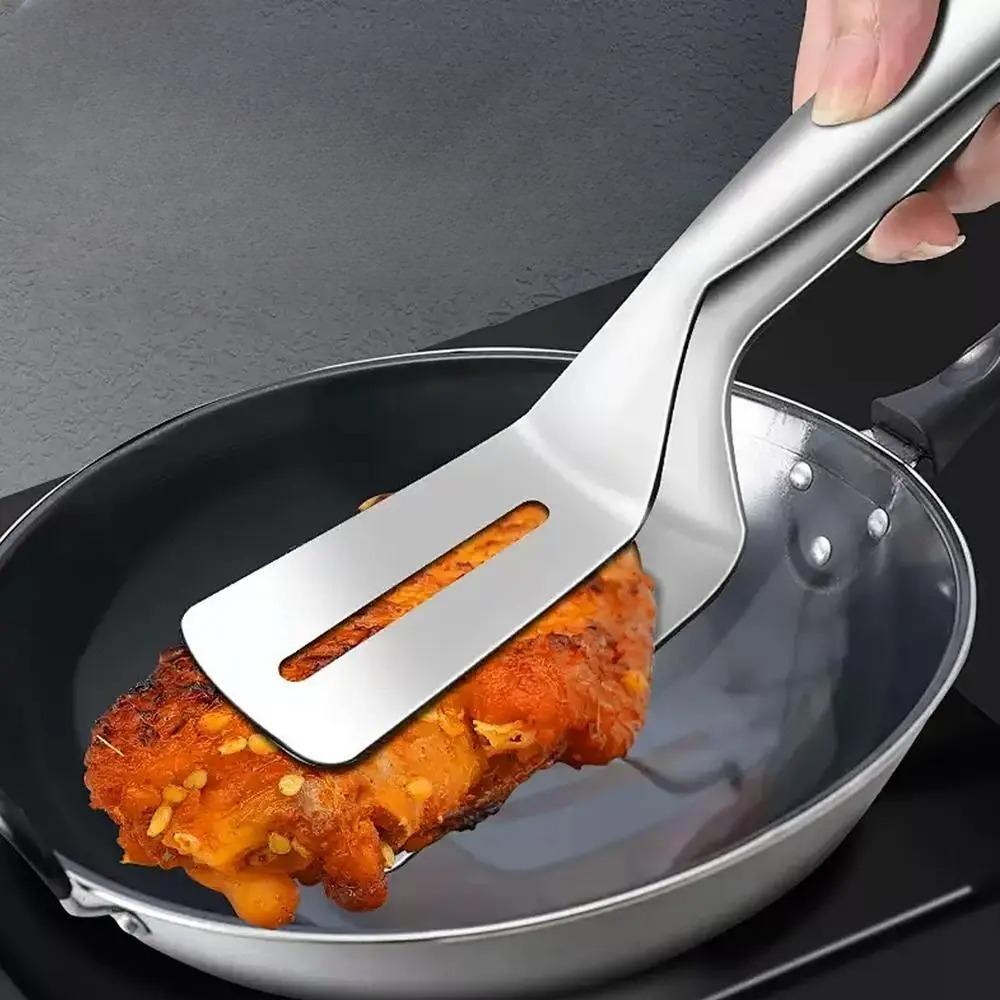 Stainless Steel Frying Shovel Clip 2 In 1 Food Grip Spatula Tongs Multifunctional Fish Gripper Steak Tong BBQ Food Clamp Spatula