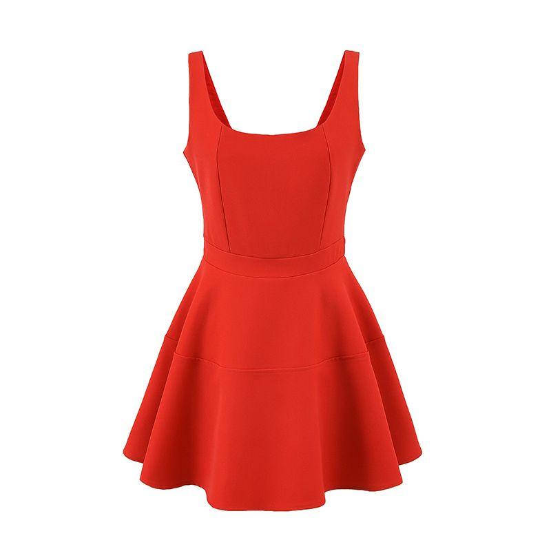 Adeirlina North American Girl French Style High-Grade Square Collar A- Line Skirt Waist Hugging Slimming Short Sling Dress